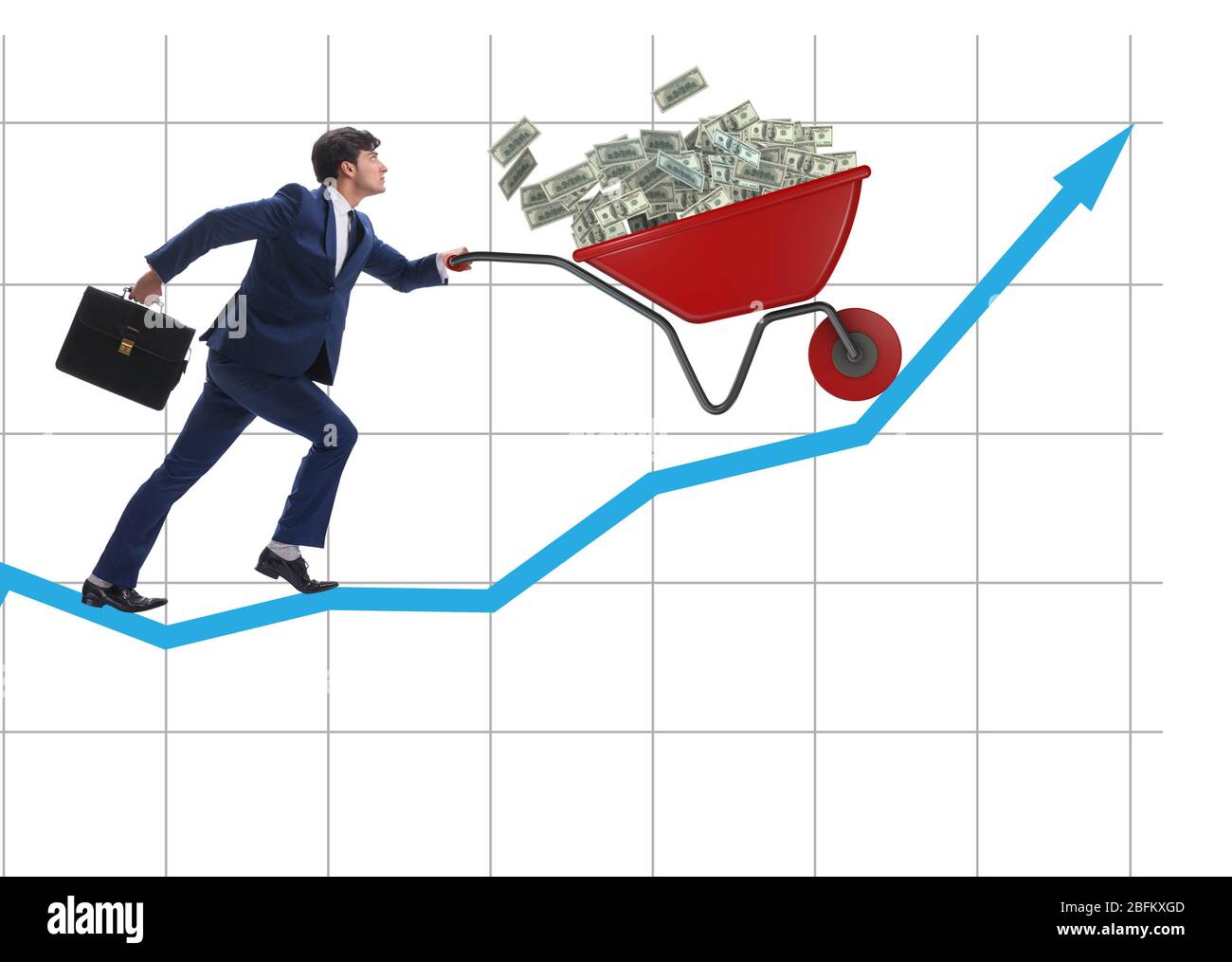 The businessman pushing wheelbarrow full of dollar money Stock Photo ...