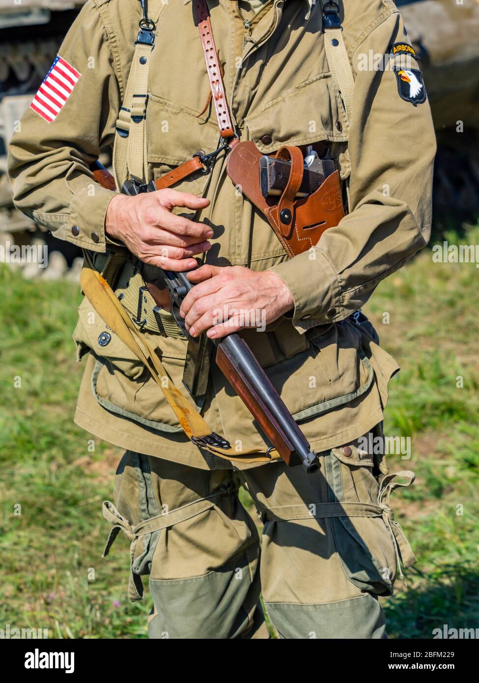 Reviving history of Slovenia Pivka museum of military history representing WW2 USA American army Thompson sub-machine gun Stock Photo