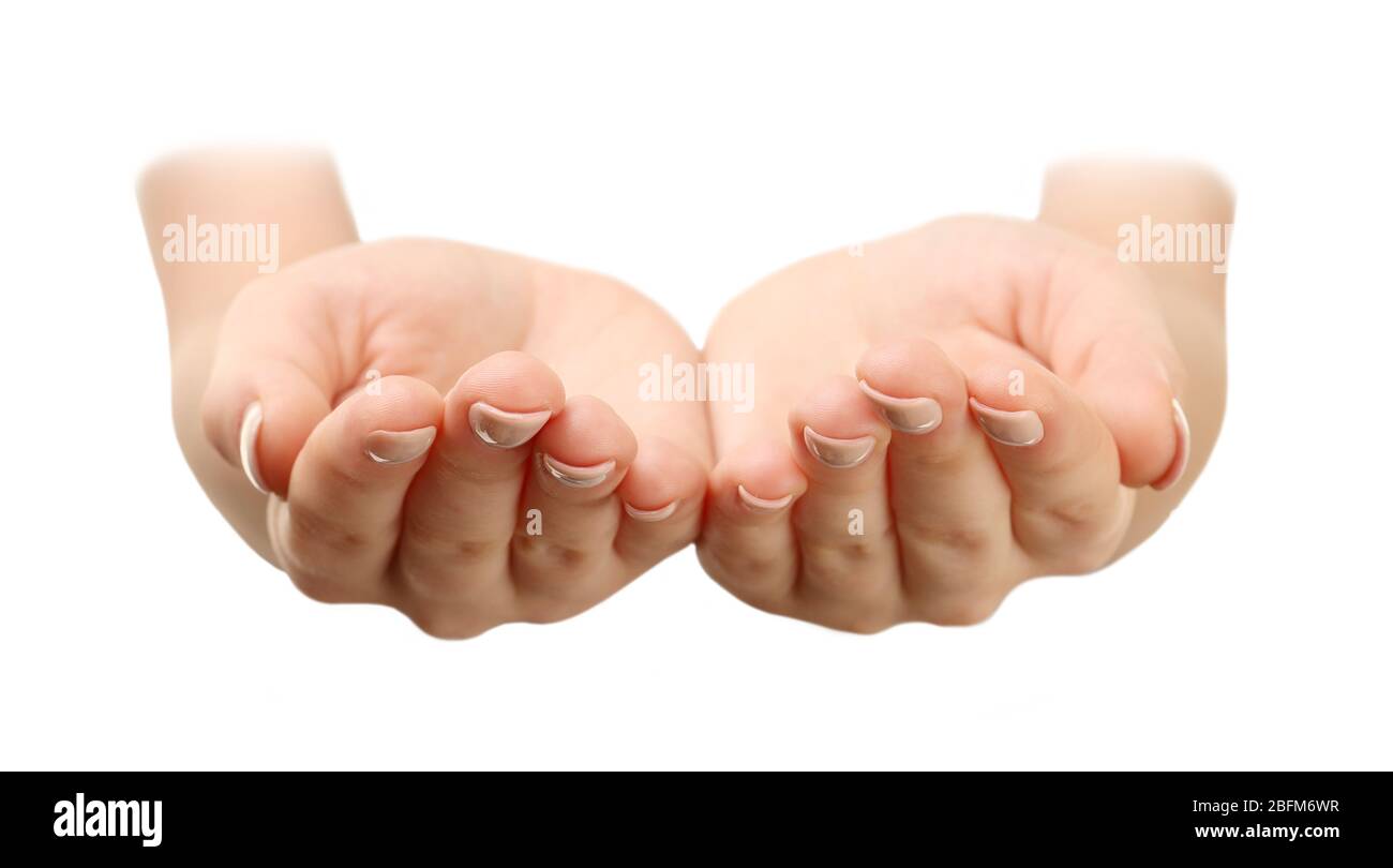 Empty female hands, isolated on white Stock Photo