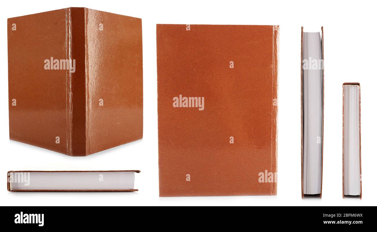 Brown books isolated on white in collage Stock Photo - Alamy