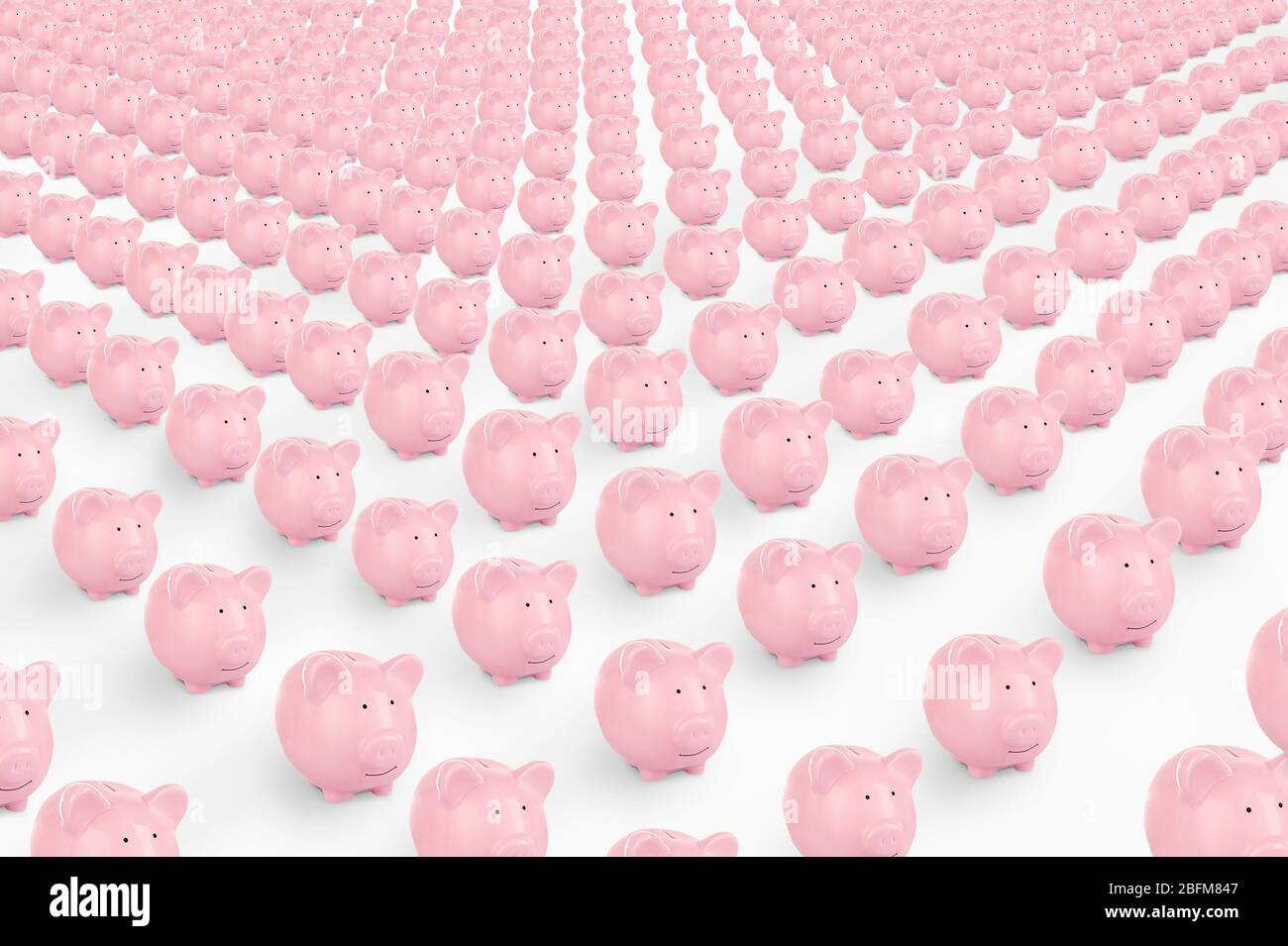 Collage of pink ceramic piggy banks isolated on white Stock Photo - Alamy