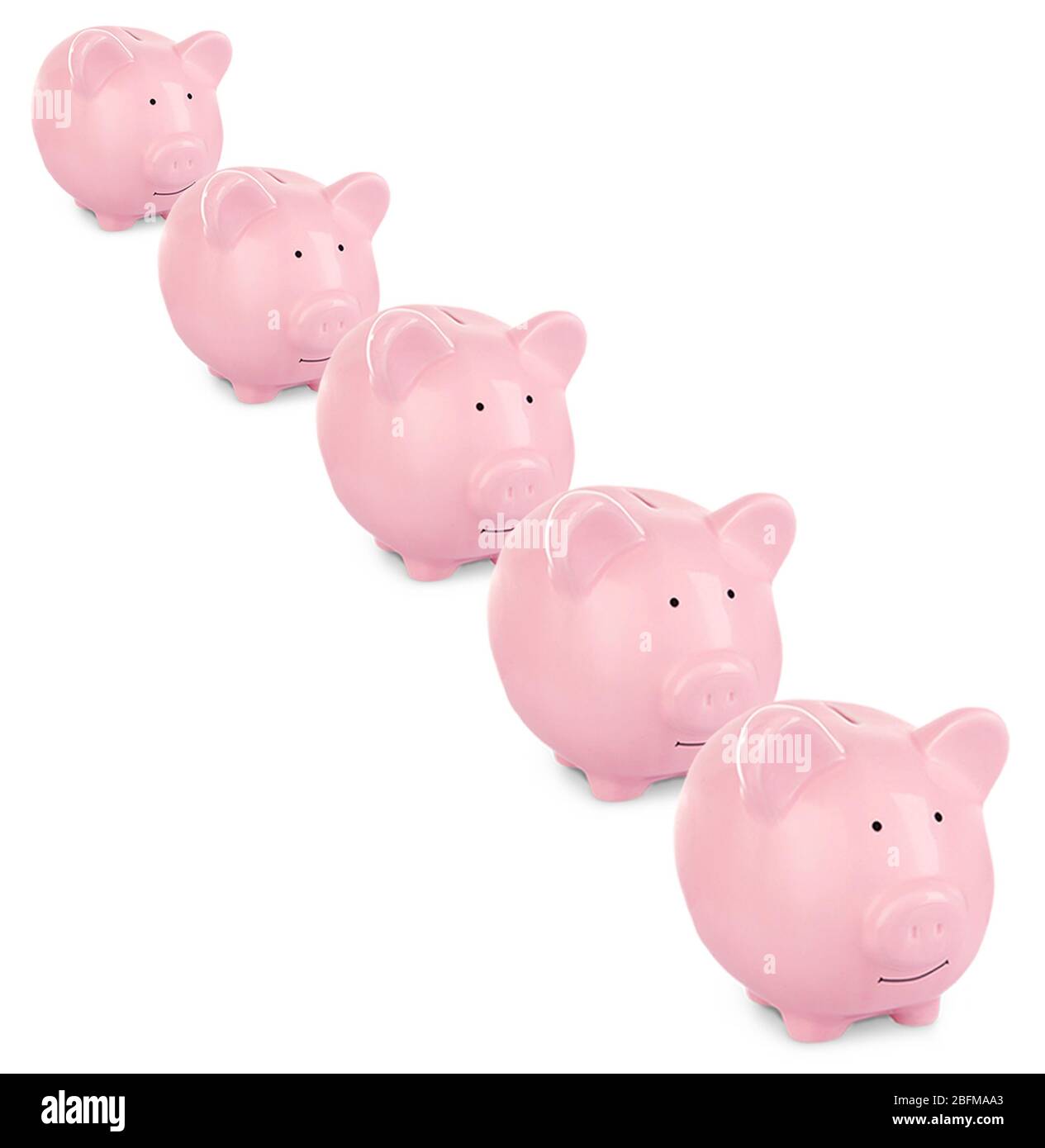 Collage of pink ceramic piggy banks isolated on white Stock Photo - Alamy