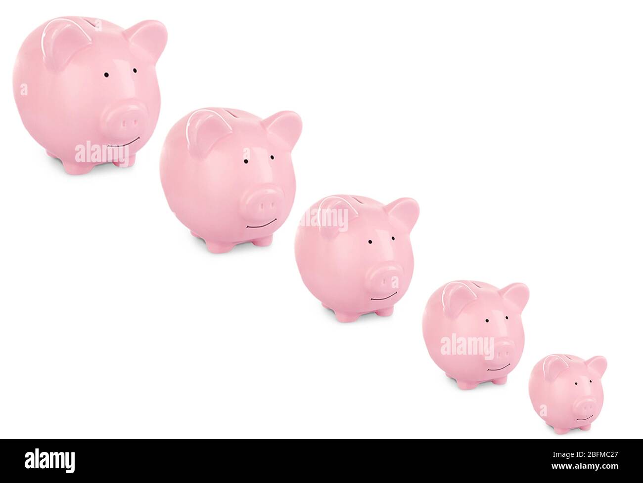 Collage of pink ceramic piggy banks isolated on white Stock Photo - Alamy