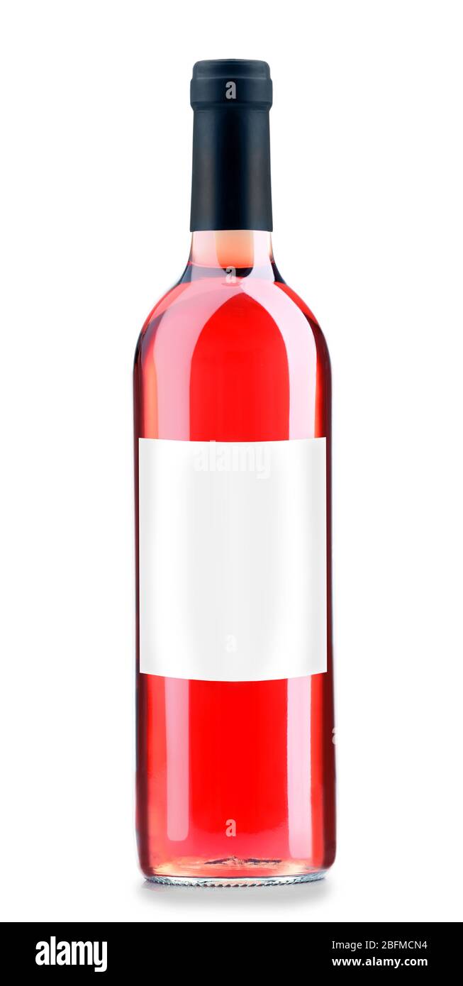 Bottle of pink wine with empty label, isolated on white Stock Photo Alamy