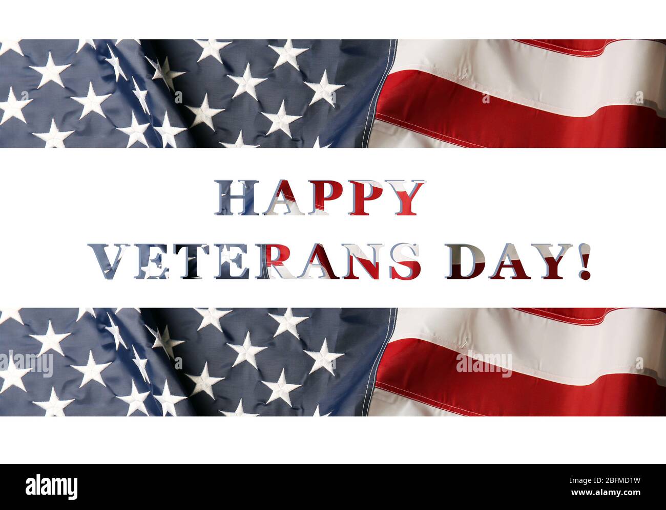 Text Happy Veterans Day on American flag background Stock Photo