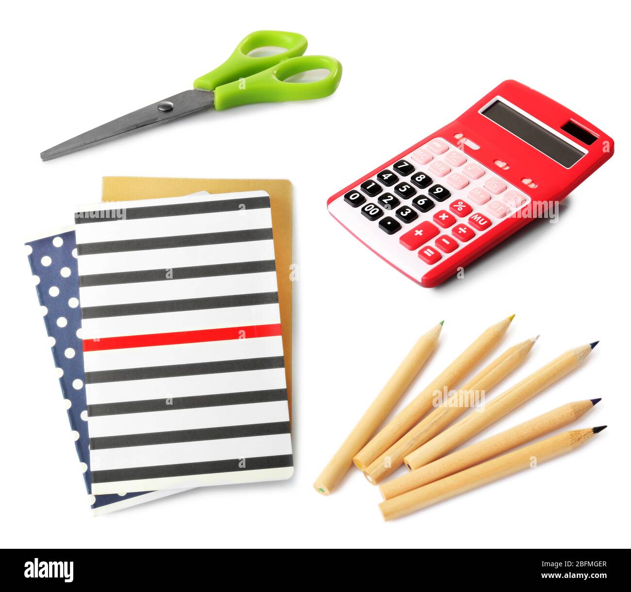 Set of bright school stationery, isolated on white Stock Photo - Alamy