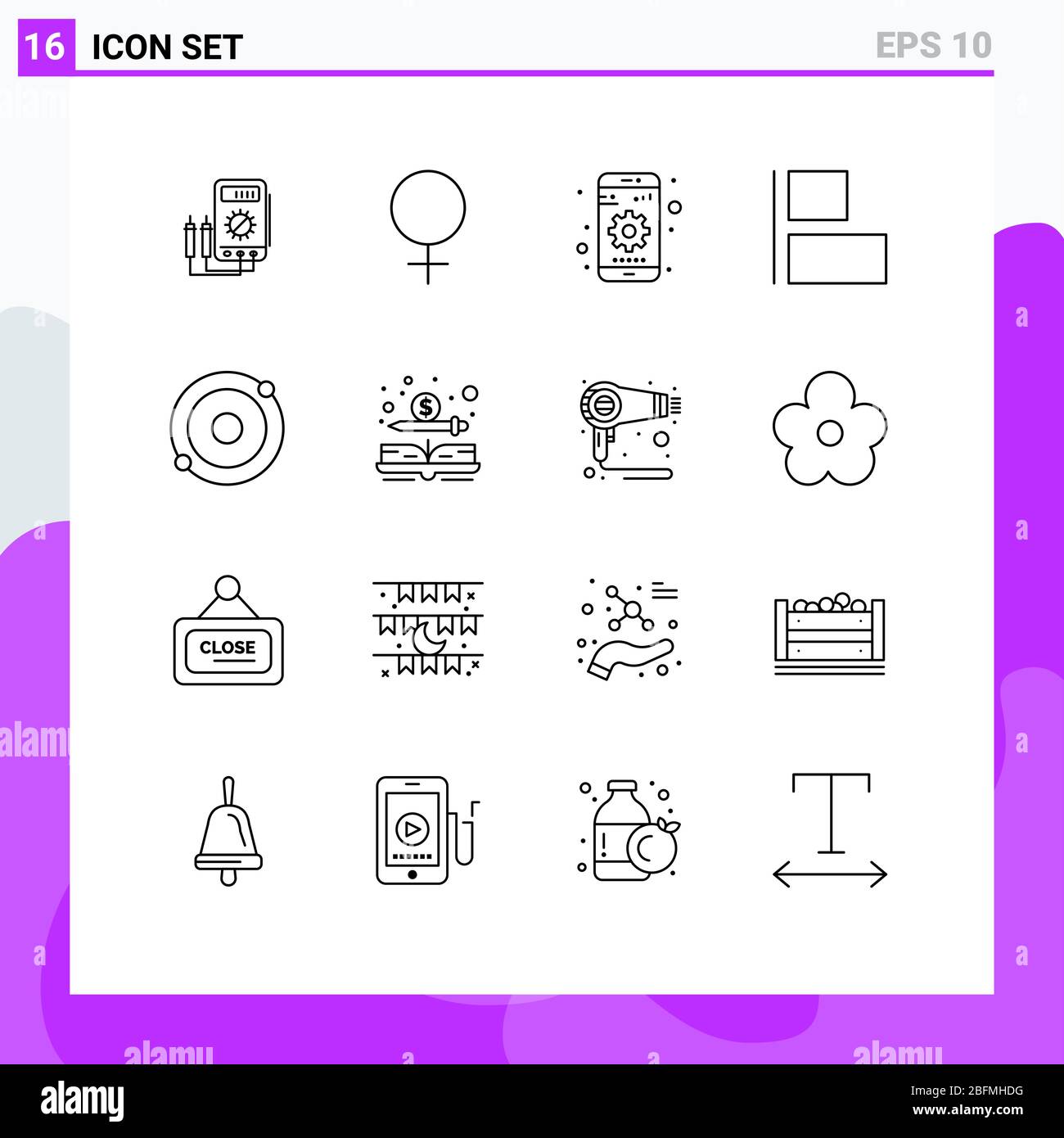 Modern Set of 16 Outlines and symbols such as structure, atom, gear, left, align Editable Vector Design Elements Stock Vector
