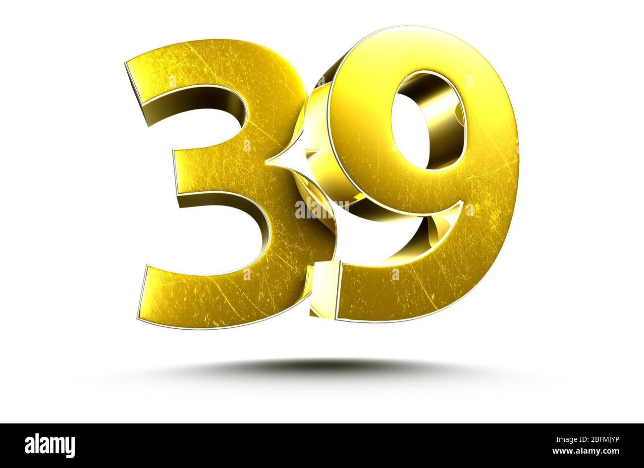 3D illustration Golden number 39 isolated on a white background.(with
