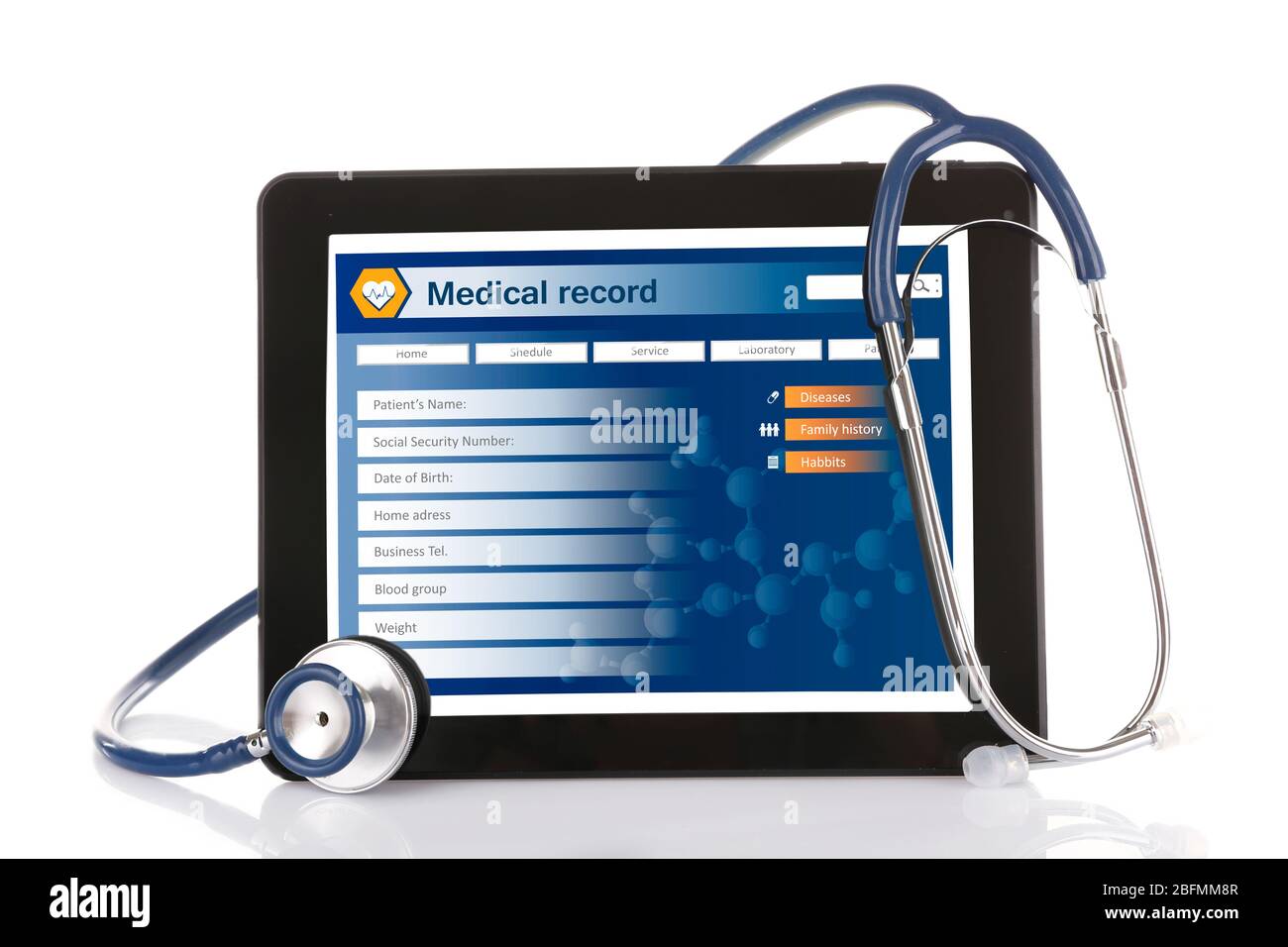 Medical tablet with stethoscope isolated on white Stock Photo - Alamy