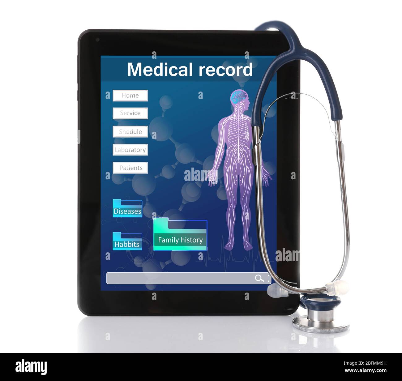 Medical tablet with stethoscope isolated on white Stock Photo - Alamy