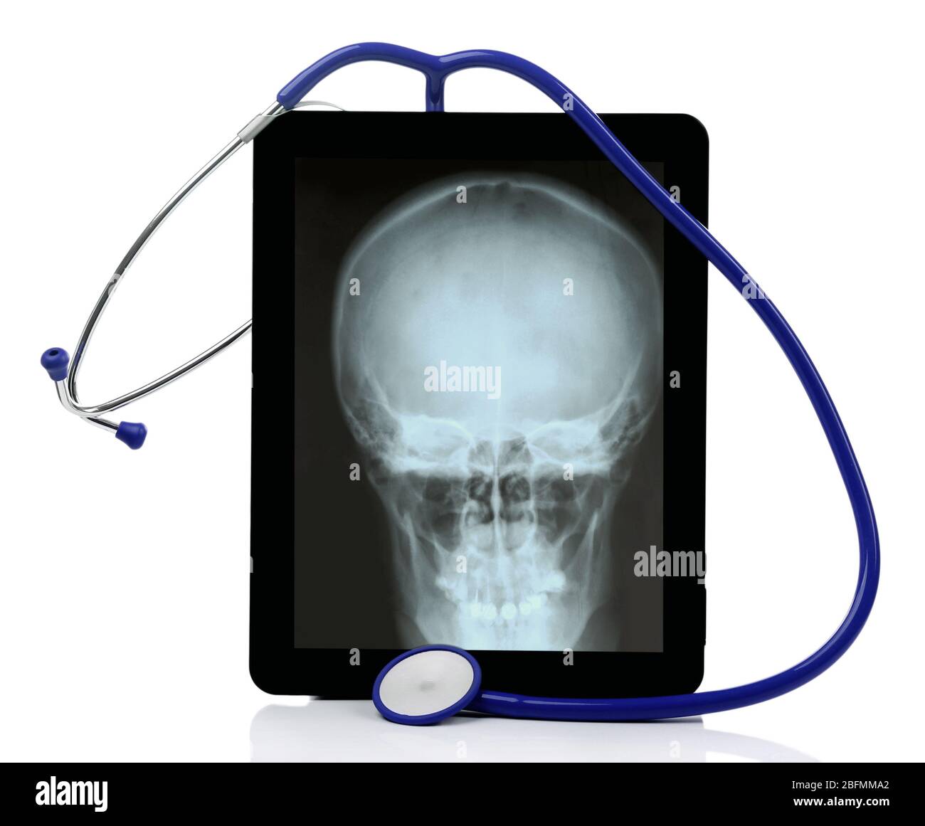 Medical tablet with stethoscope isolated on white Stock Photo - Alamy