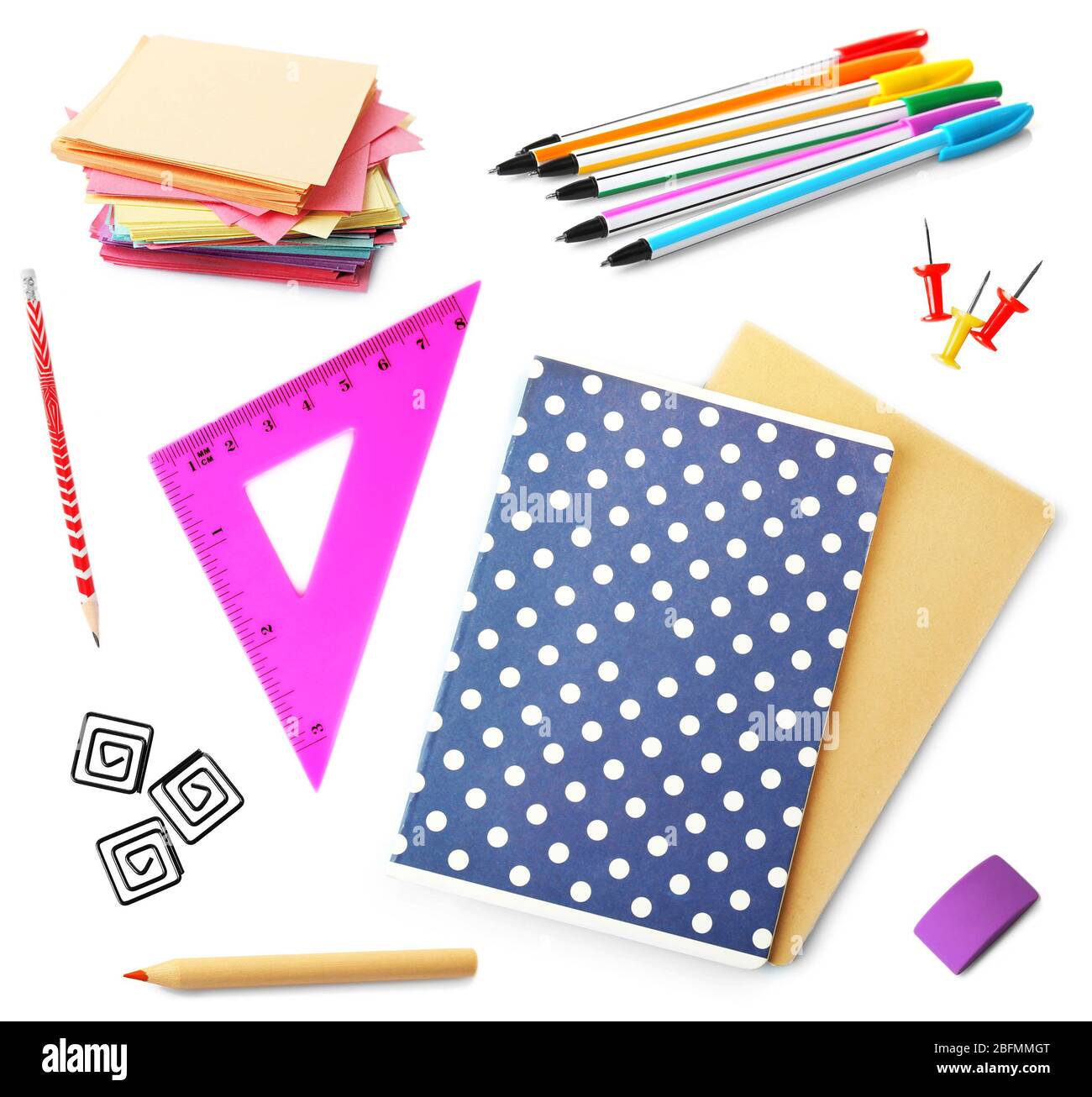 Set of bright school stationery, isolated on white Stock Photo - Alamy
