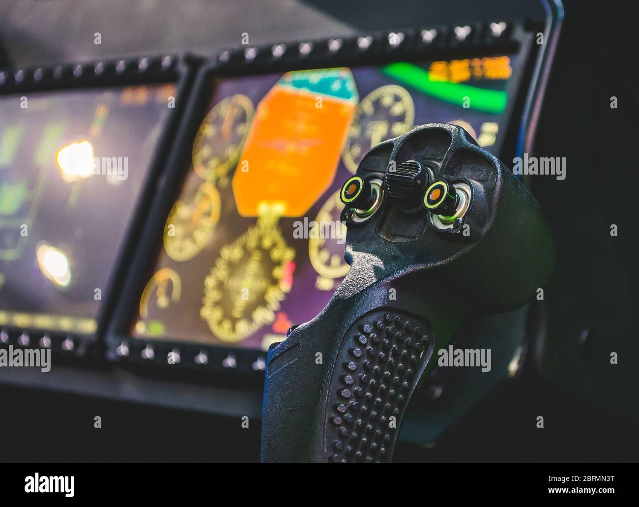 Steering wheel, aircraft, pilot's control cabin dashboards Stock Photo