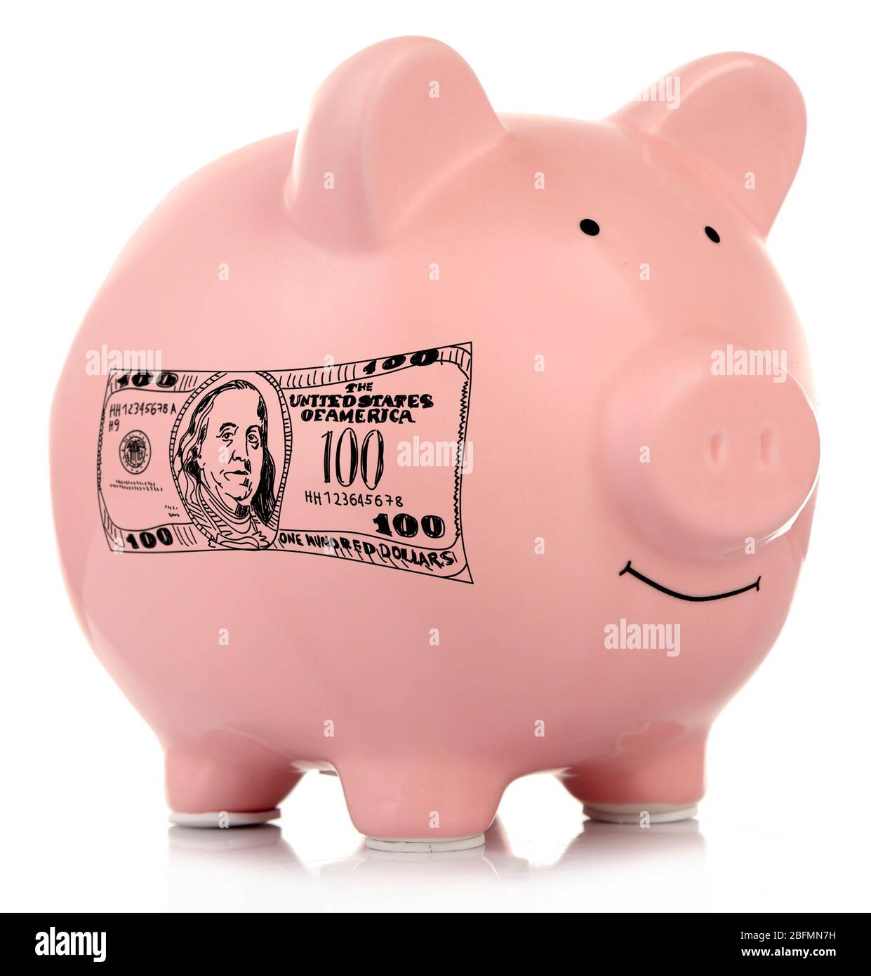 Pink ceramic piggy bank isolated on white Stock Photo - Alamy