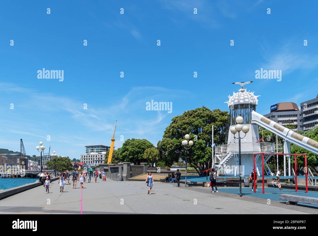 Wellington waterfront promenade, Wellington, New Zealand Stock Photo