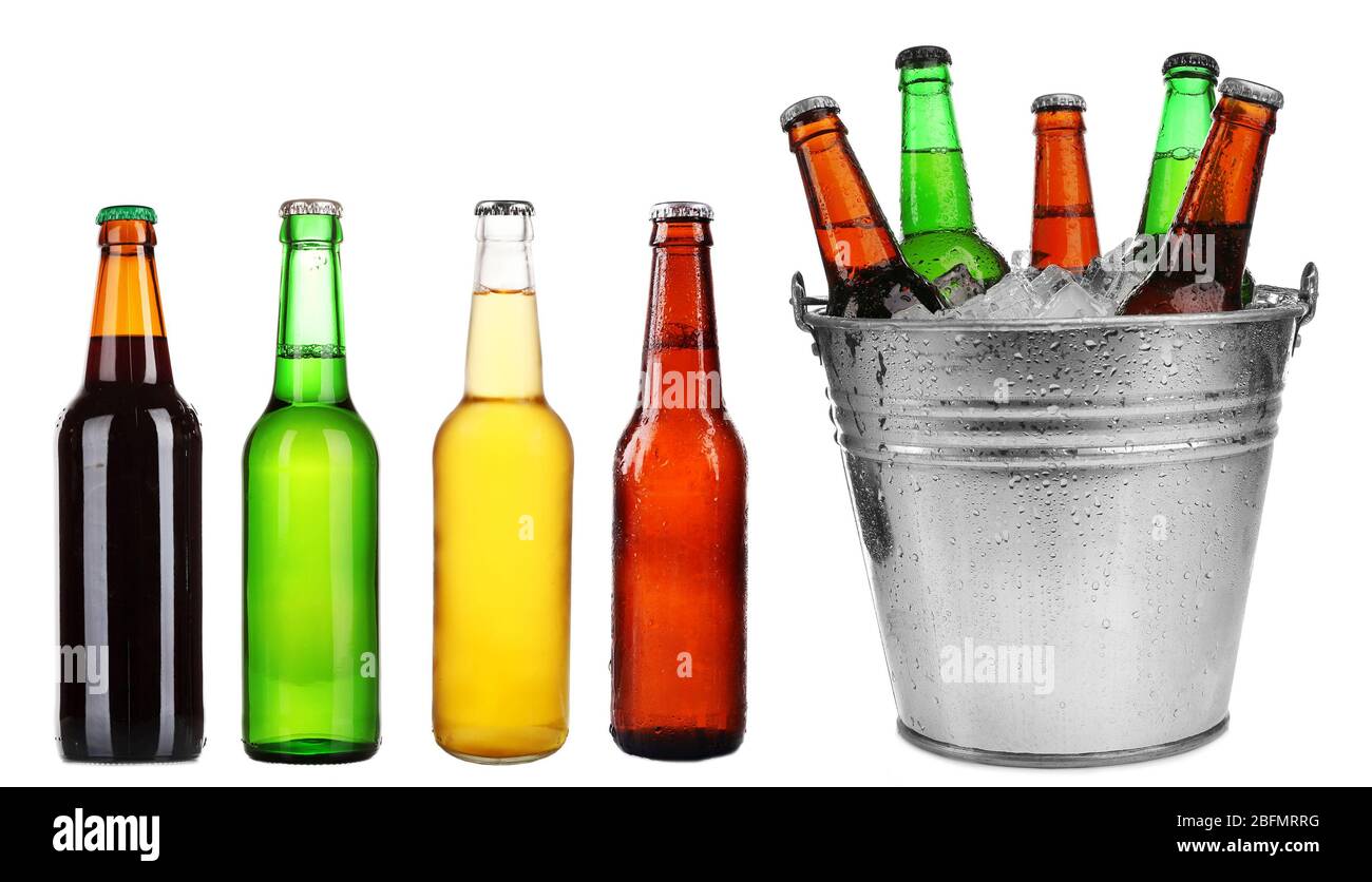 Different types of beer in bottles, isolated on white Stock Photo Alamy