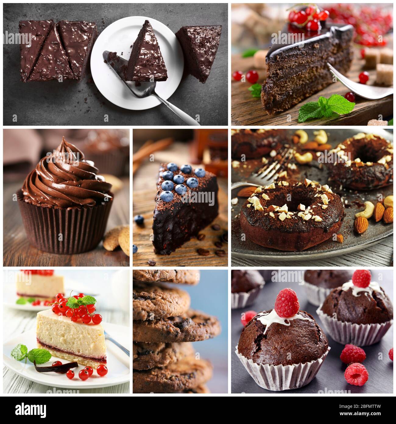 Chocolate cakes. Tasty collage Stock Photo Alamy