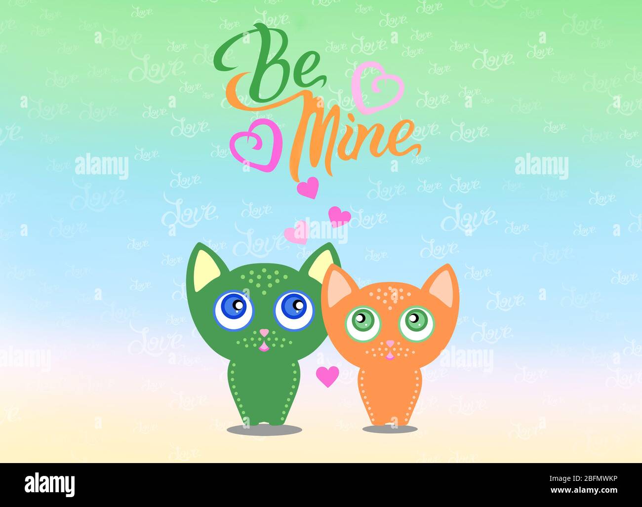 Cute cartoon animals couple fall in love, vector illustration Stock ...