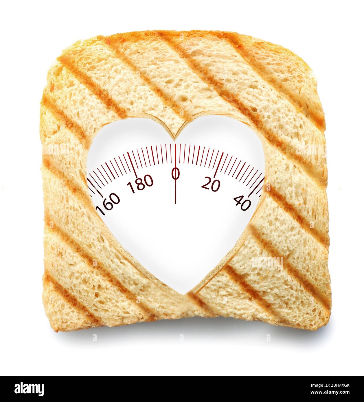 Sliced Toast Bread as an weight scale on pink background. Diet concept. Top  view. Minimal food concept. Collage made out of toast slice and weight scale.  Contemporary art collage. 9772086 Stock Photo