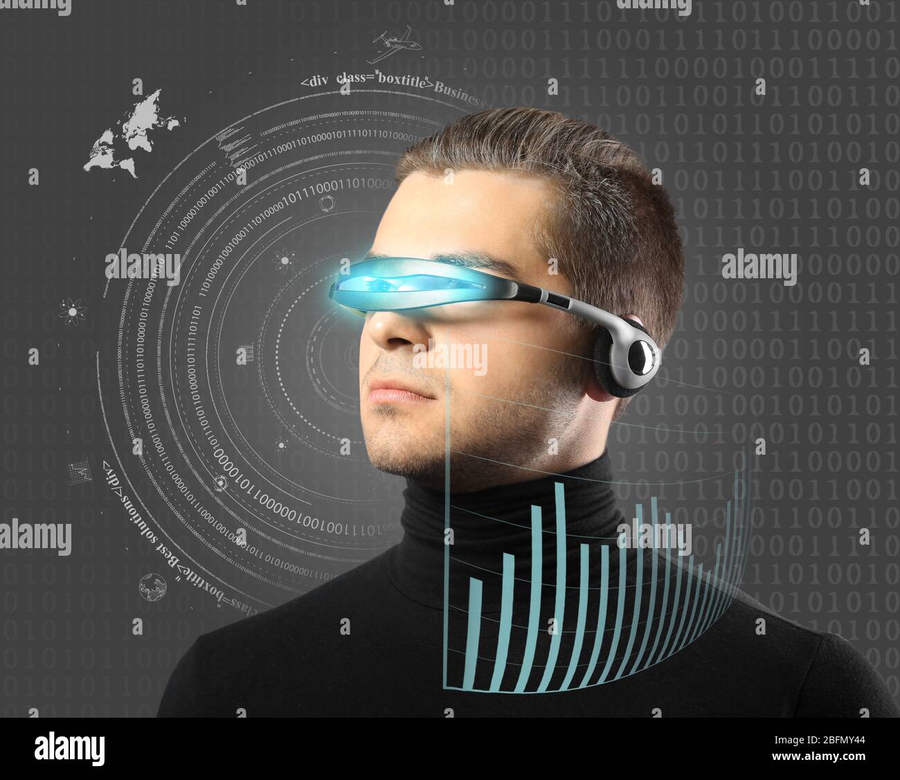 Man with futuristic glasses - future concept Stock Photo - Alamy