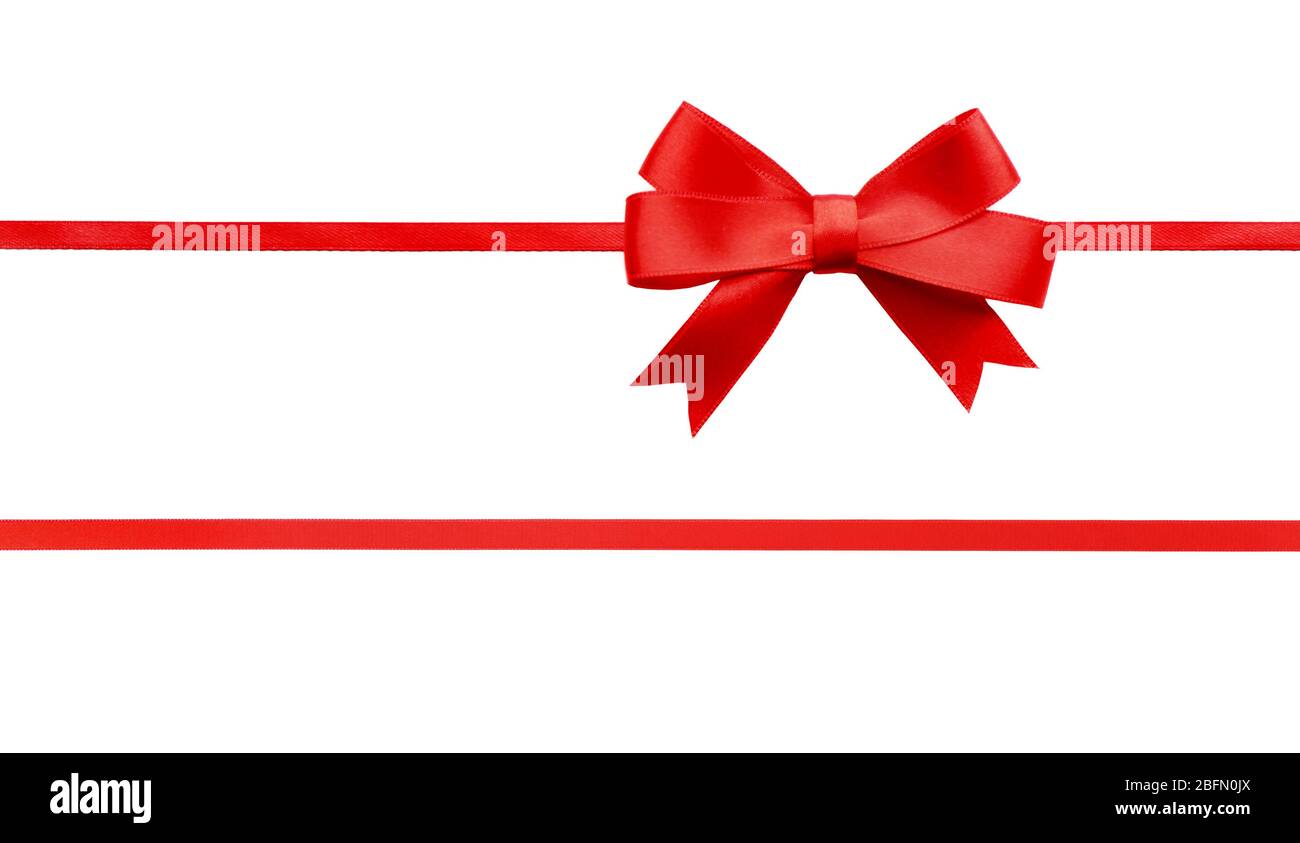 Red horizontal ribbons and bow, isolated on white Stock Photo - Alamy