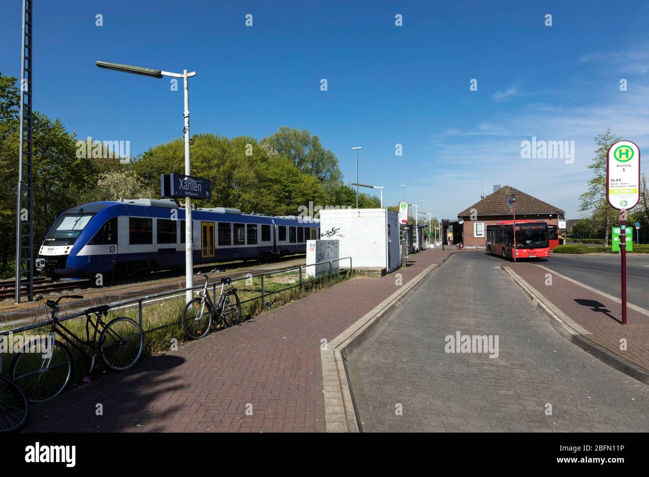 Bus and railway station Xanten Stock Photo