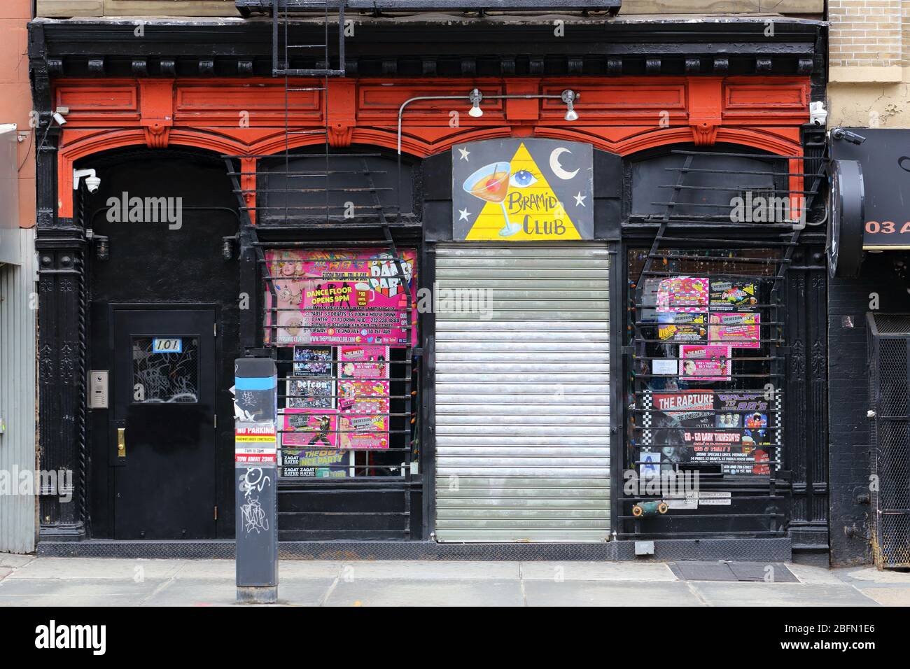 [historical storefront] The Pyramid Club, 101 Avenue A, New York, NYC storefront photo of a bar and club in Manhattan's East Village neighborhood. Stock Photo