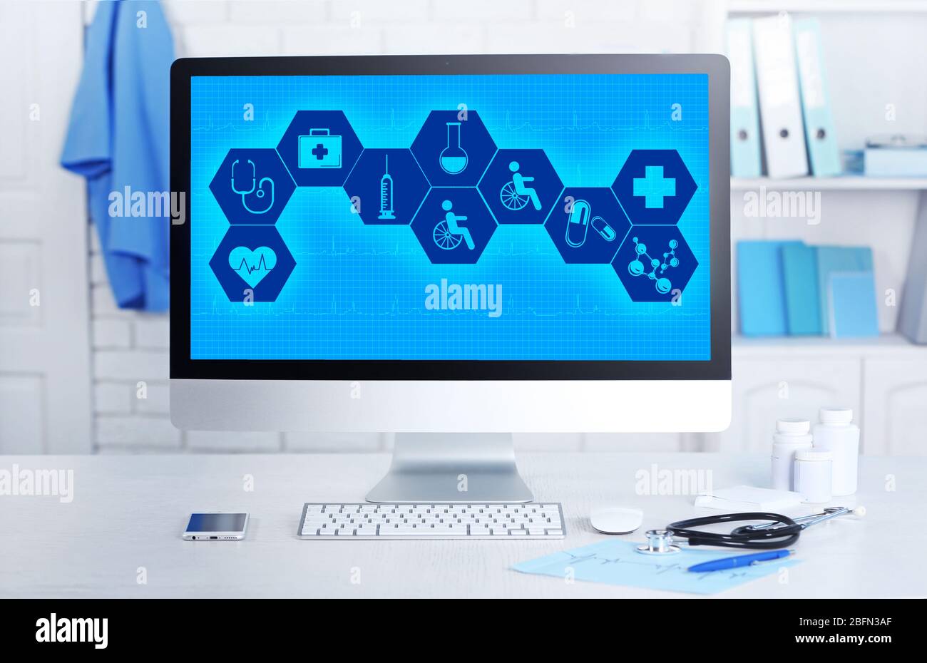 Medical interface on computer in doctor office Stock Photo - Alamy