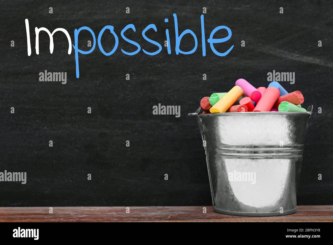 Word impossible transformed into possible on blackboard Stock Photo