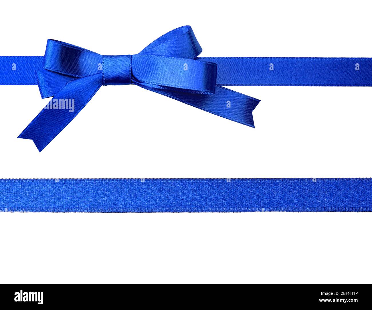 Blue horizontal ribbons and bow, isolated on white Stock Photo - Alamy