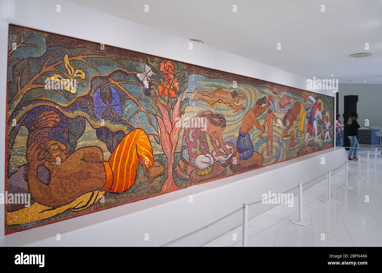 Diego Rivera mosaic, Bath in the River' or 'Juchitan River' or 'Bath of Tehuantepec', in the Soumaya Museum in Mexico City, Mexico. Stock Photo