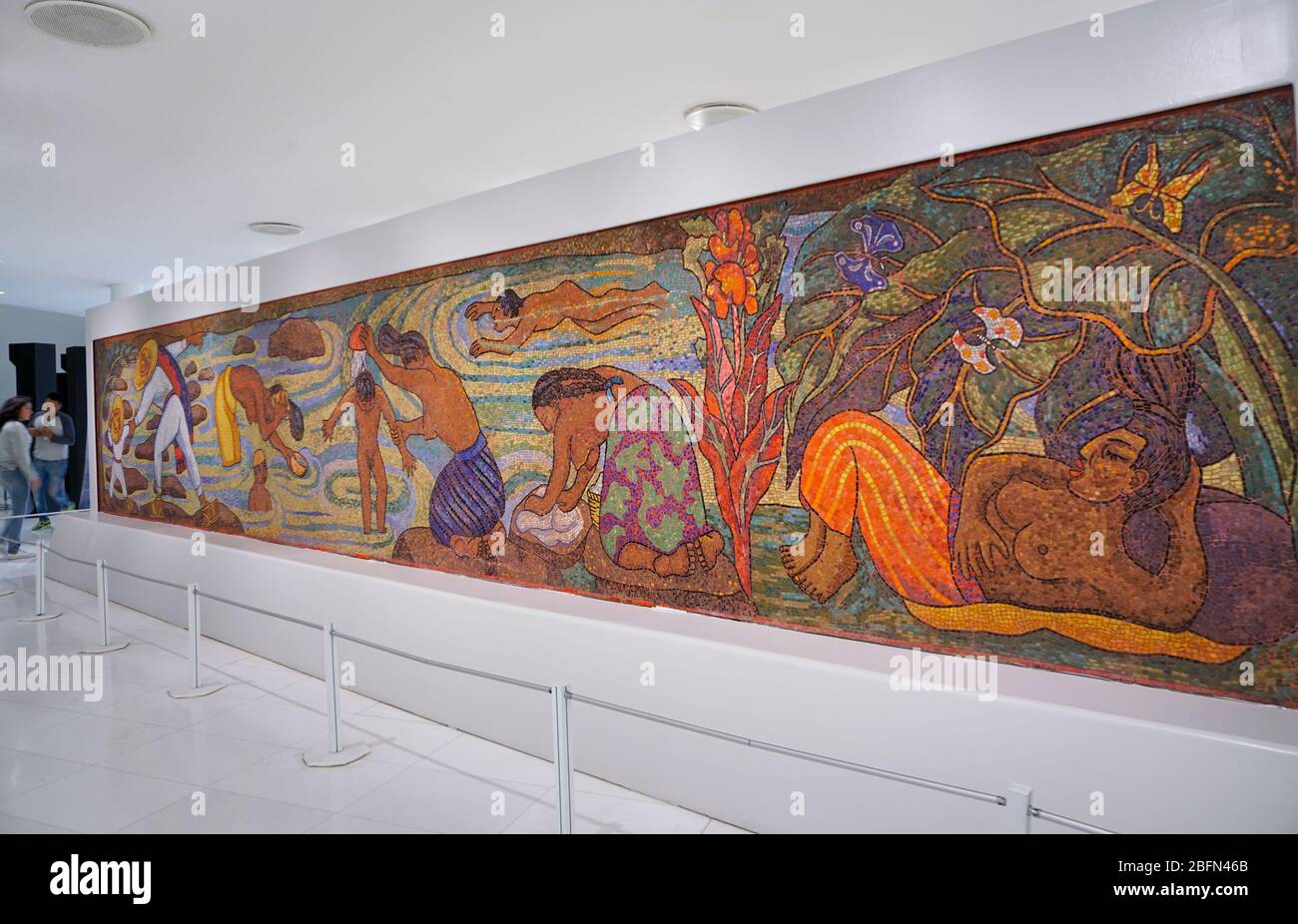 Diego Rivera mosaic, Bath in the River' or 'Juchitan River' or 'Bath of Tehuantepec', in the Soumaya Museum in Mexico City, Mexico. Stock Photo