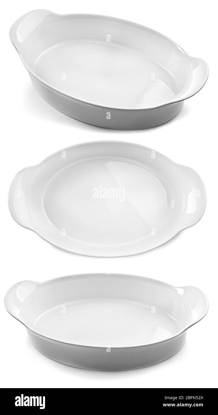 Ceramic baking dishes, isolated on white Stock Photo Alamy
