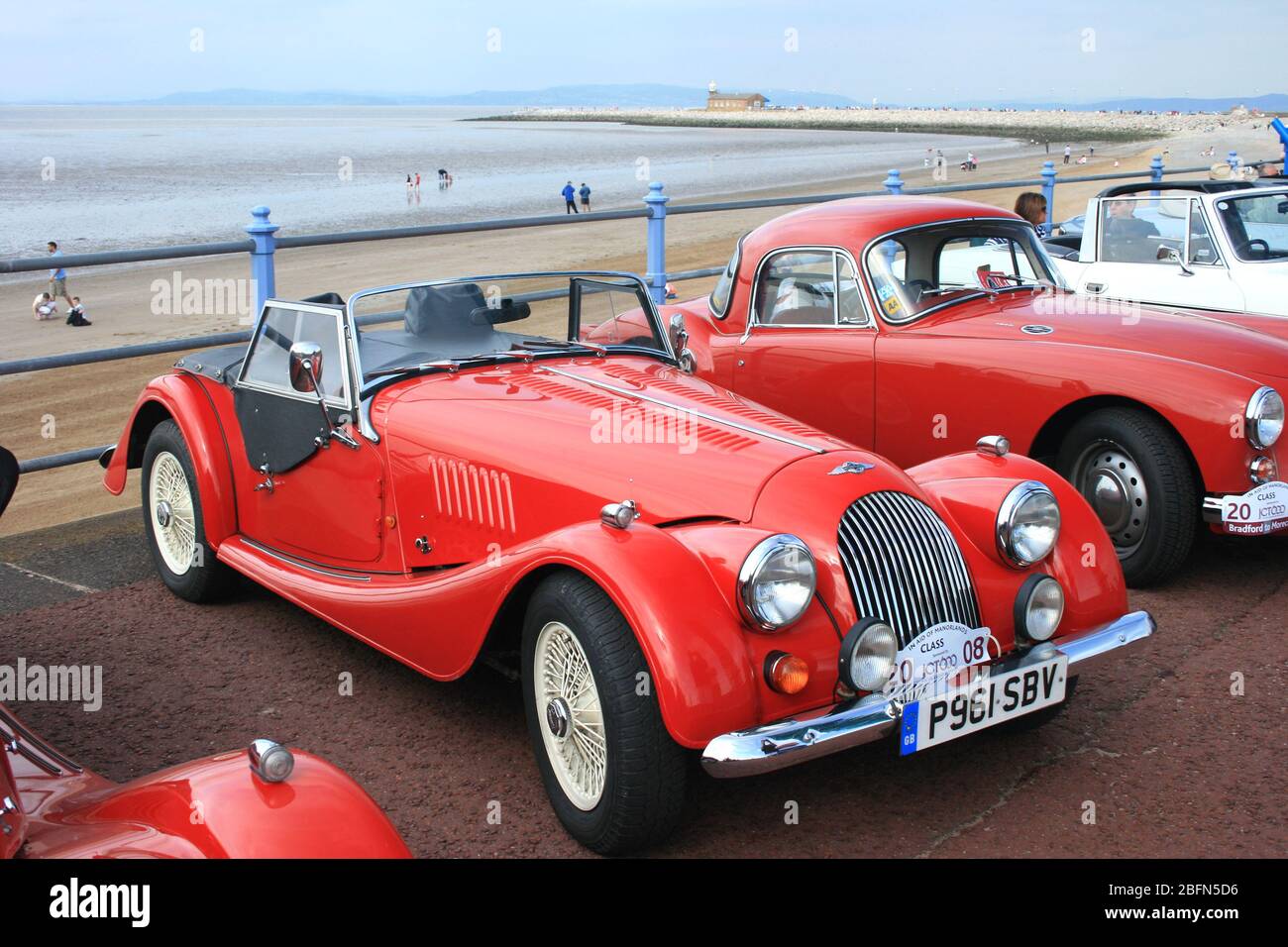 Morgan sports car on seafront at Morecambe after 2008 Bradford to Morecambe rally Stock Photo