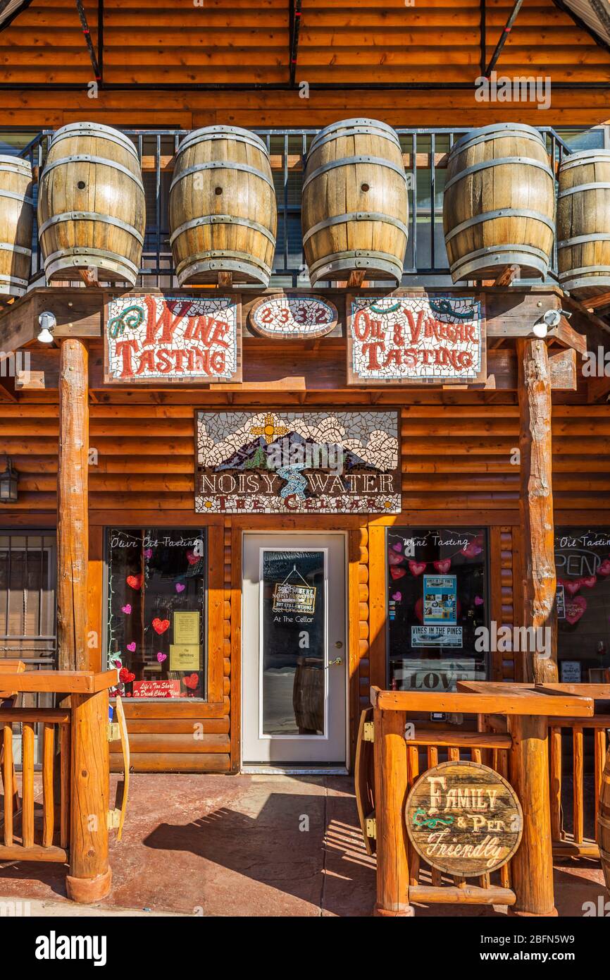Noisy Water Winery, wine, oil and vinegar tasting room, The Cellar, Ruidoso, New Mexico, USA. Stock Photo