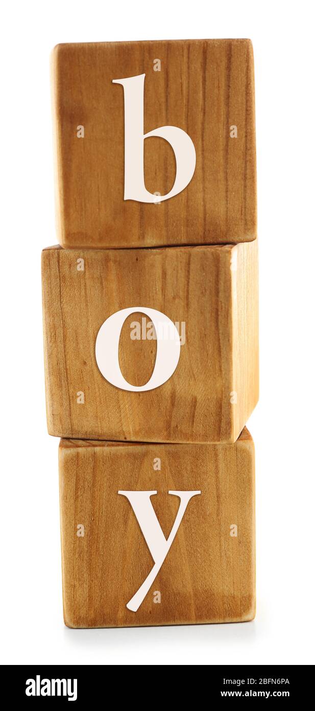 Stack of wooden cubes isolated on white. Baby concept Stock Photo - Alamy