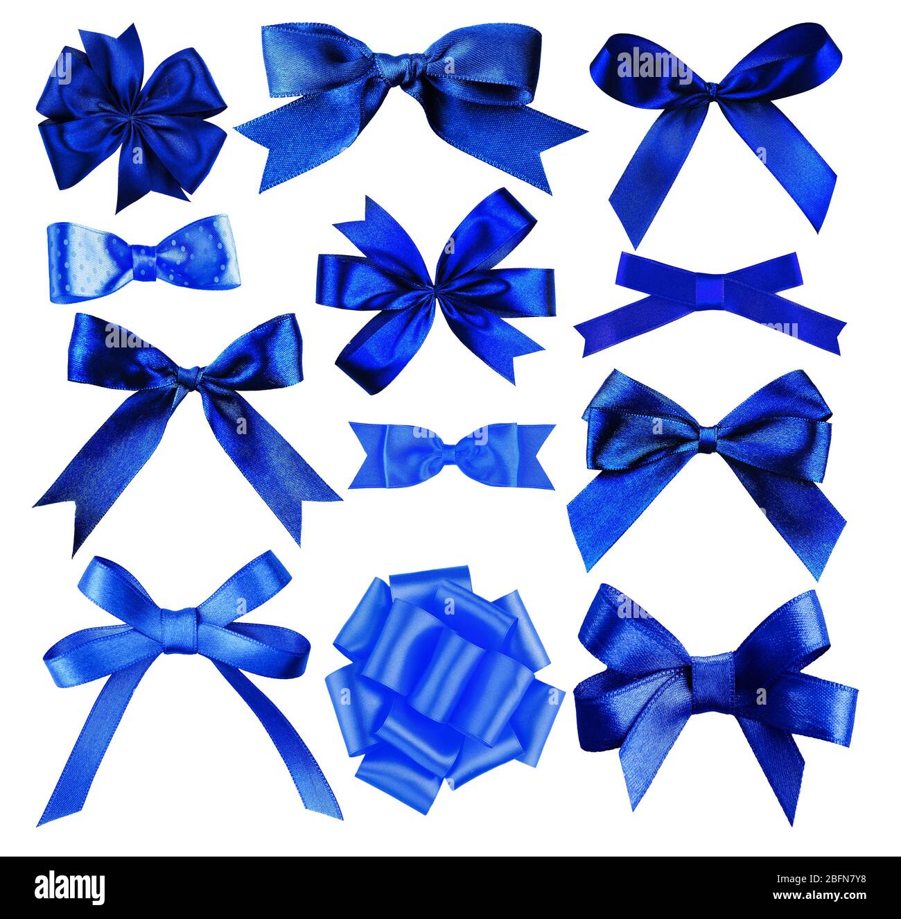 Set of blue festive bows on white background Stock Photo - Alamy