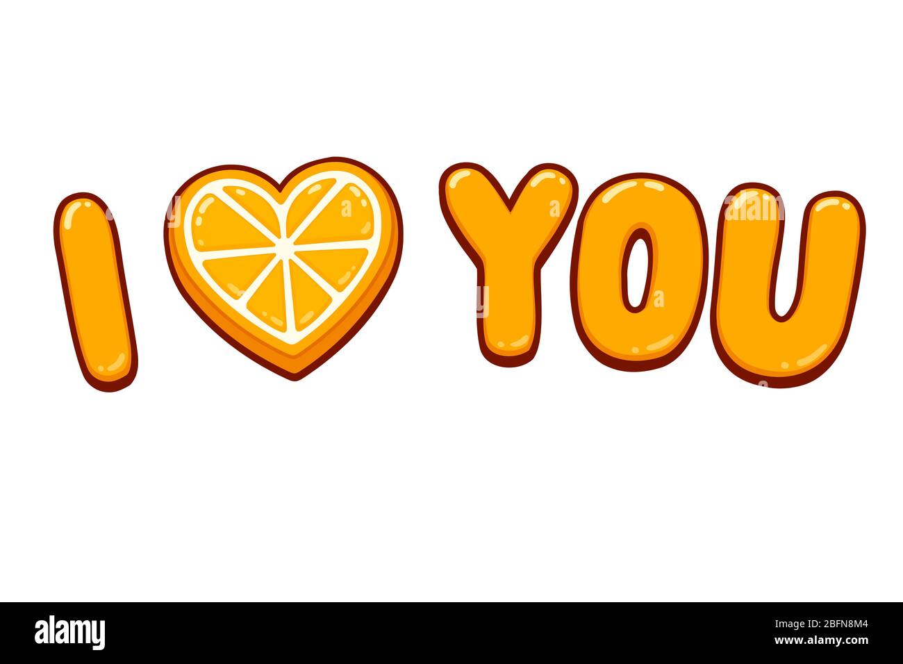 I love you cartoon text with heart shaped orange half drawing. Cute  Valentines day greeting card Stock Photo - Alamy, image size:1300x956