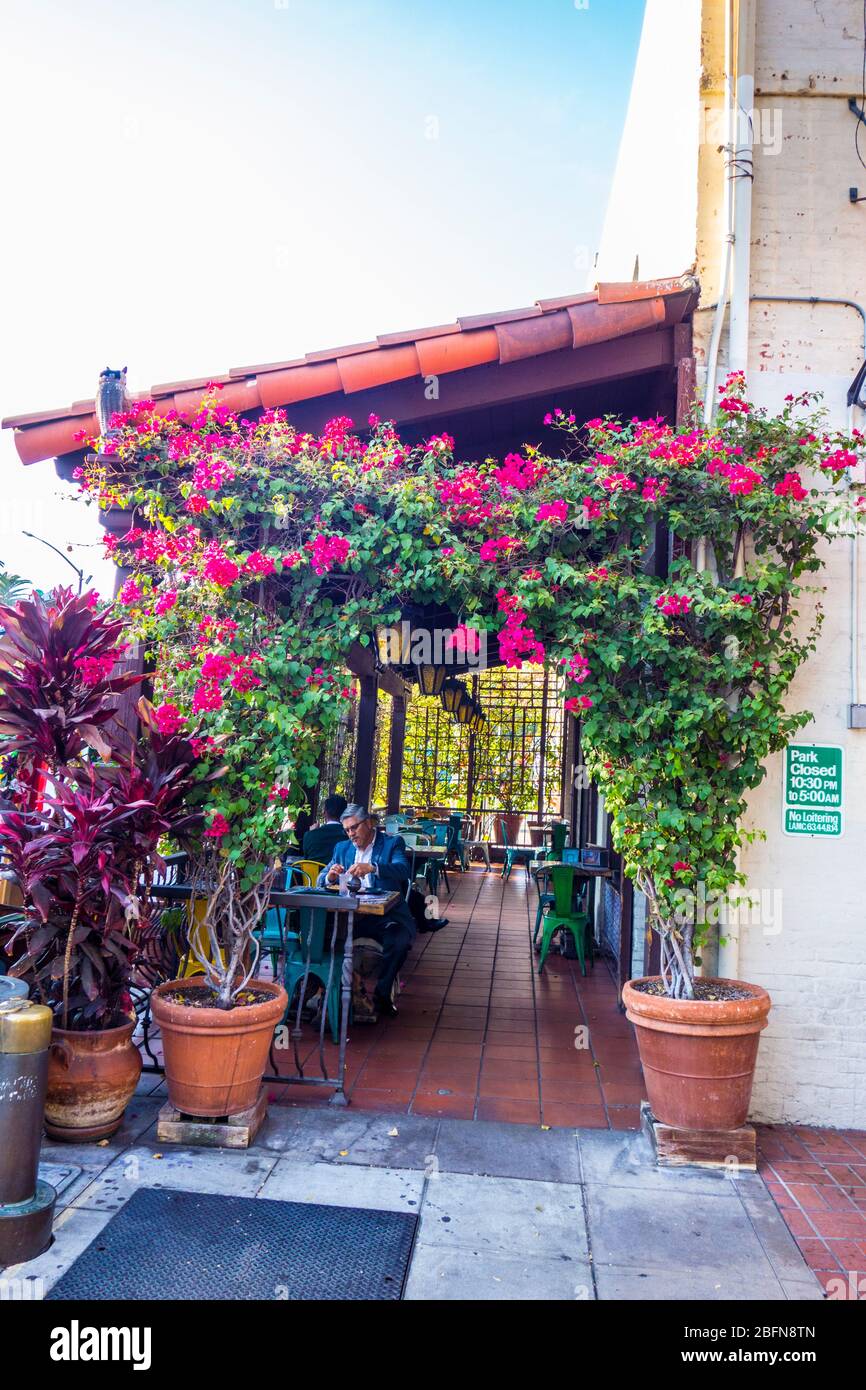 Patio restaurant on Olvera Street, Los Angeles Plaza Historic District, Los Angeles, California, United States Stock Photo