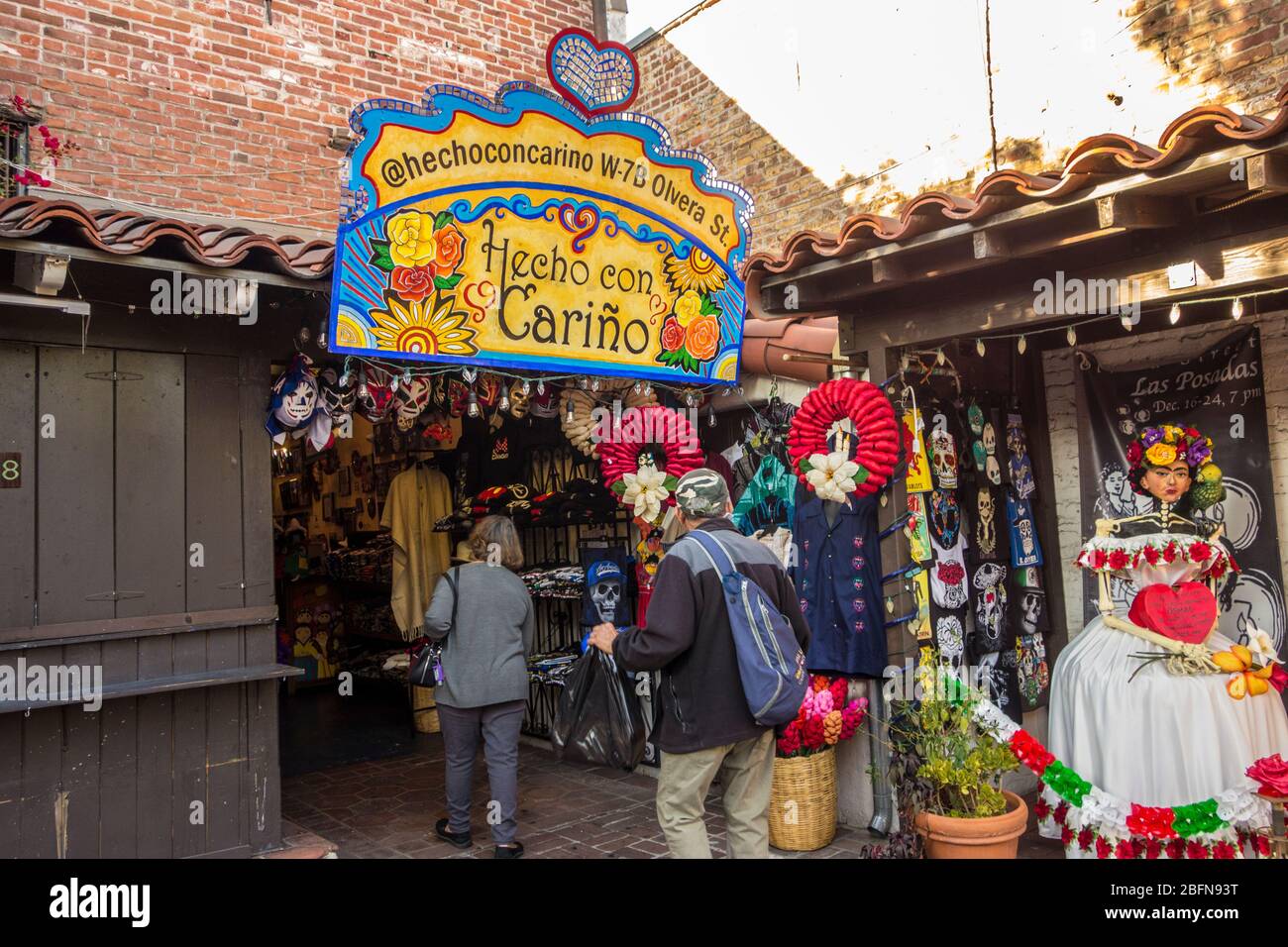 Mexican shop on Olvera Street, tourist attraction in Los Angeles, California, USA Stock Photo