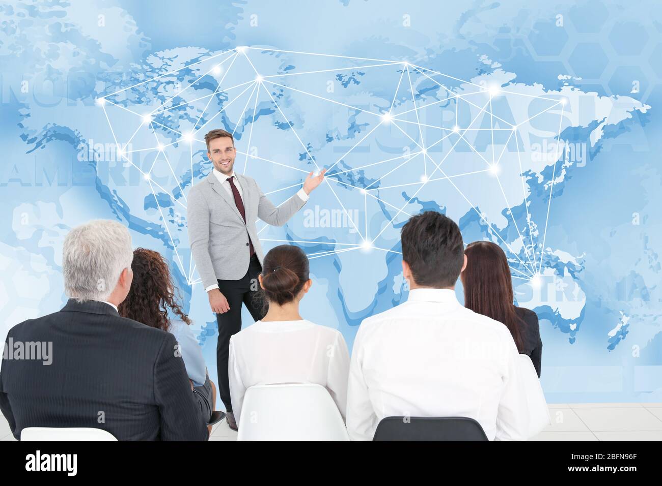Business people having meeting at conference room. World map on background.  Business concept Stock Photo - Alamy