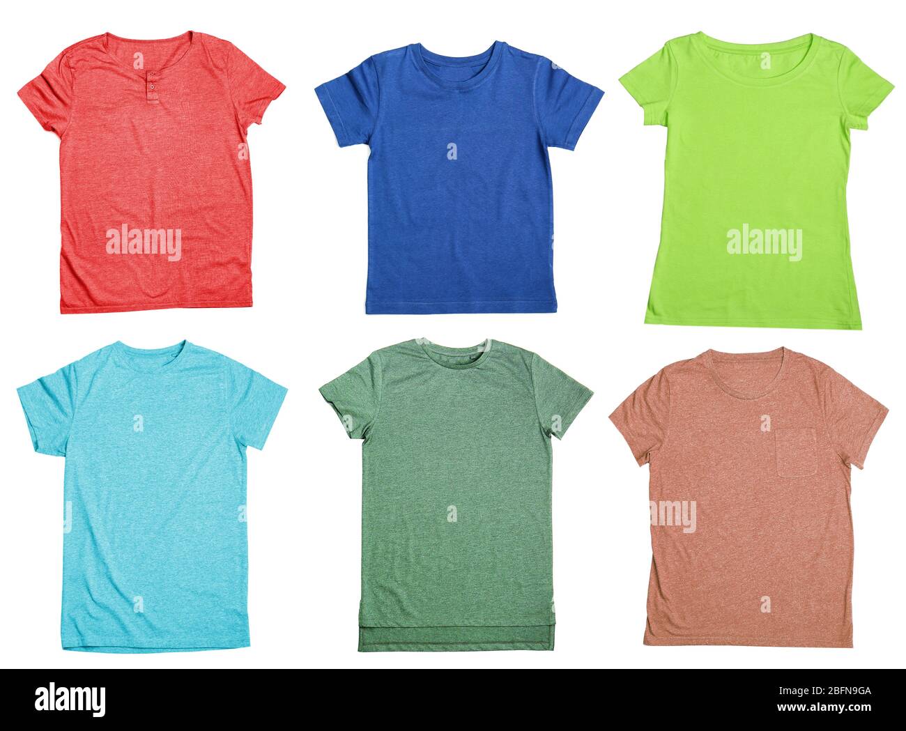 Collection of colorful tshirts on white background Stock Photo Alamy