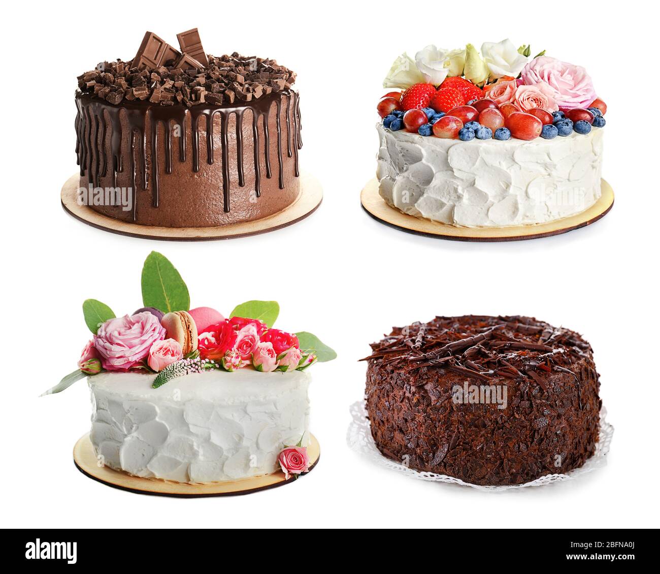 Set of different delicious cakes on white background Stock Photo - Alamy