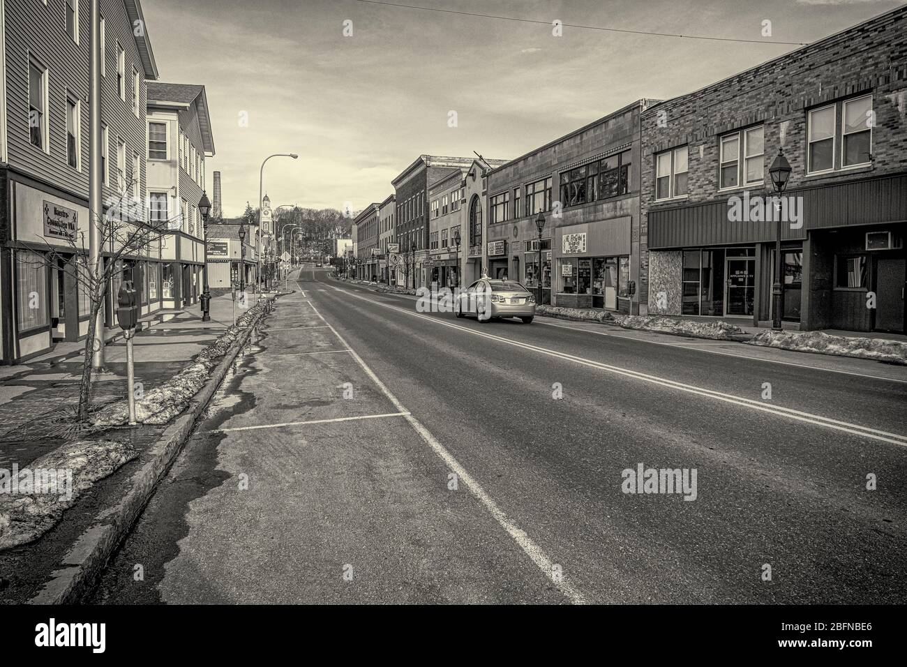 Empty streets in a small Massachusetts town due to the corona virus Stock Photo