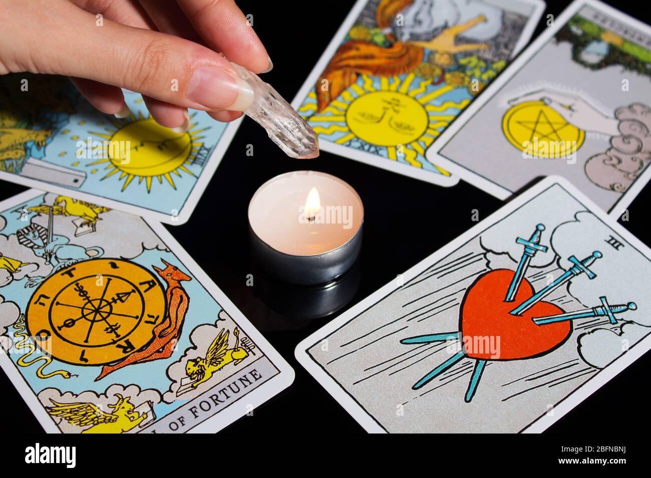 Tarot card reading. Christmas divination, ritual, rite. Magical crystal