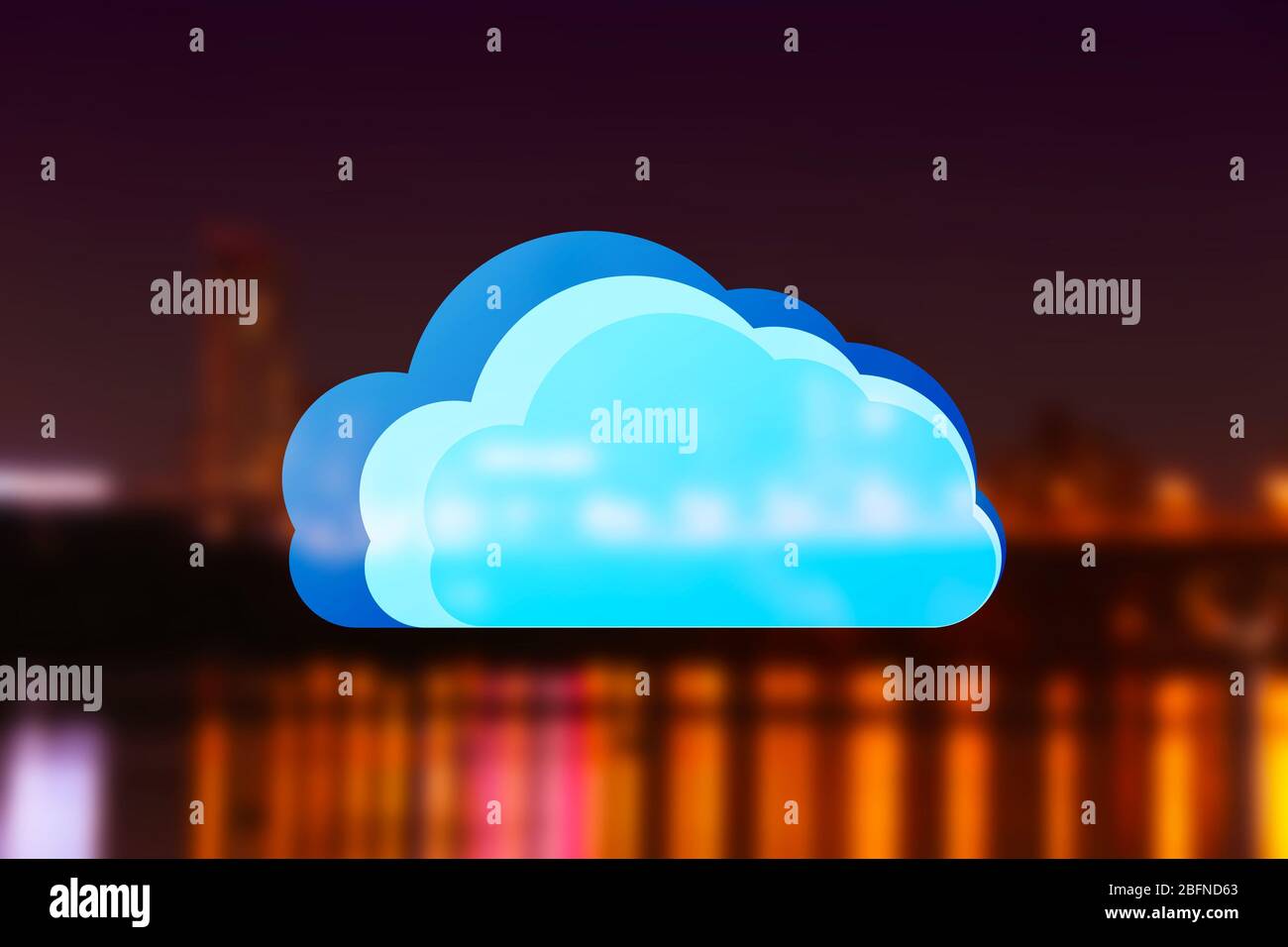 Cloud icon on blurred cityscape background. Modern technology concept Stock Photo