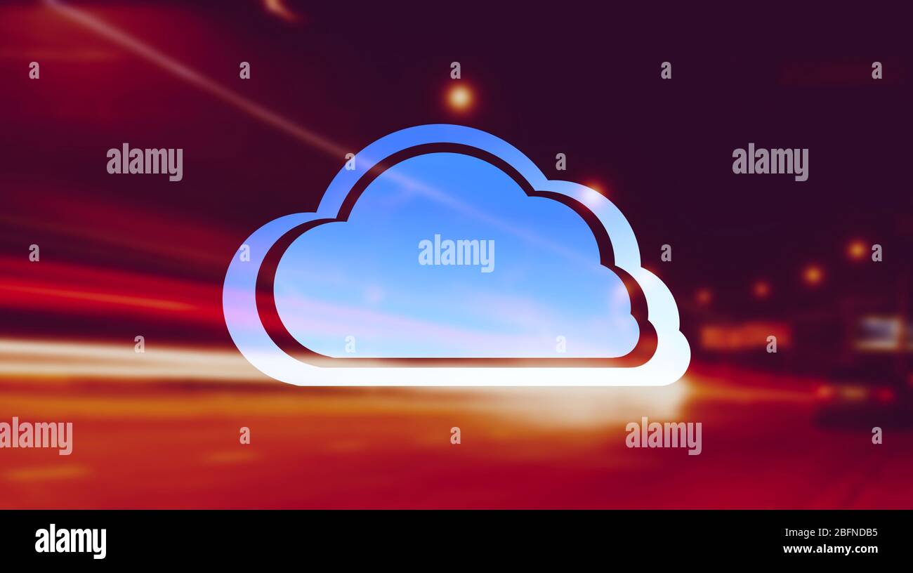 Cloud icon on blurred road traffic lights background. Modern technology concept Stock Photo