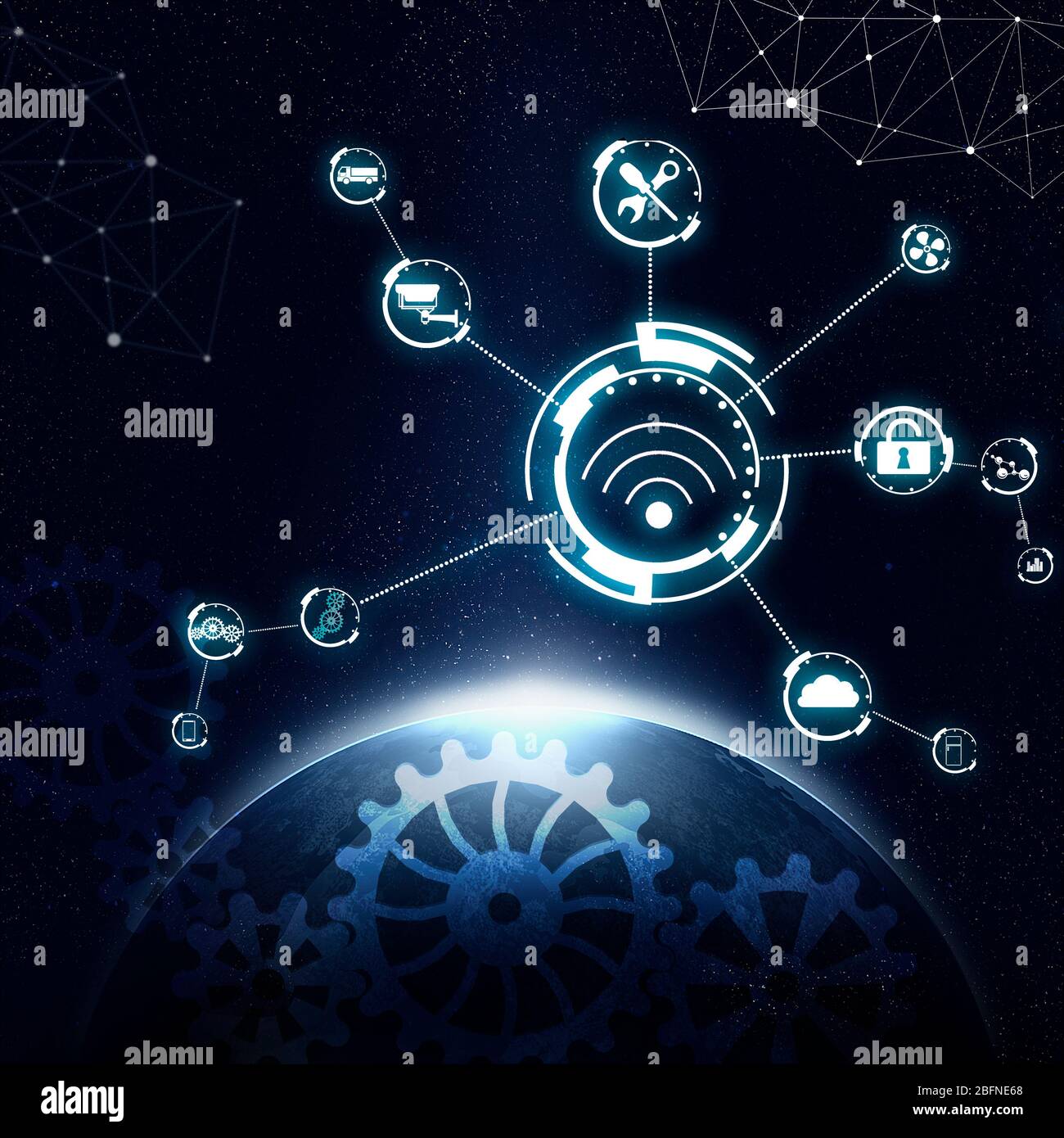 Industry 4.0 concept. Internet network on space background Stock Photo