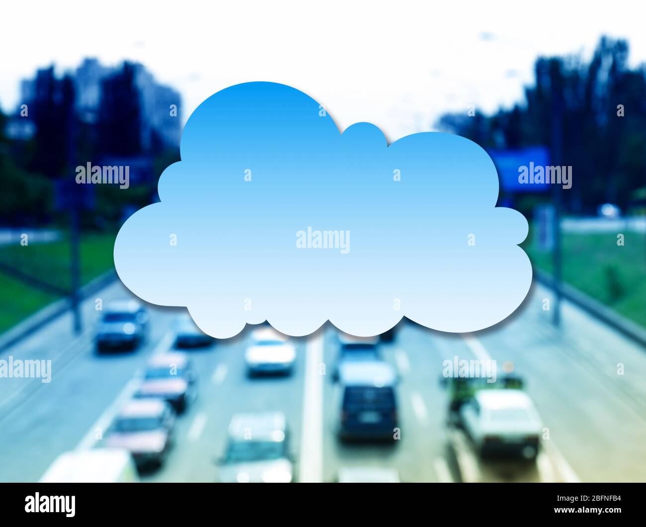 Cloud icon on blurred cityscape background. Modern technology concept Stock Photo