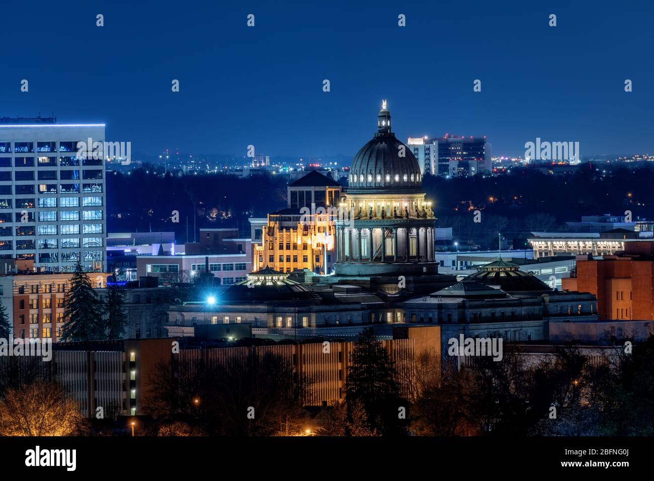 State capital building for Idaho light up in the night sky Stock Photo